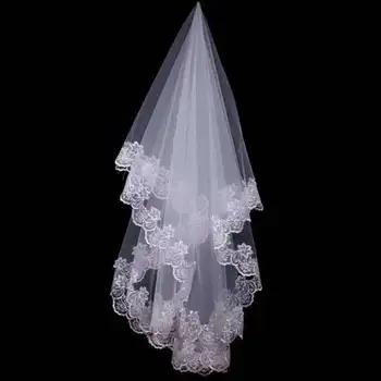 Curto De Véu De Noiva Branco De Marfim De Uma Camada De Véu De Noiva Apliques De Renda Borda Barato Acessórios Do Casamento 2023