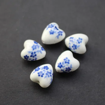 20Pcs 11.6 mm Forma de Coração Cerâmica Esferas de Flores de miçangas Vermelho Preto Azul Marrom Flor para fazer jóias Pulseira, Colar de DIY 