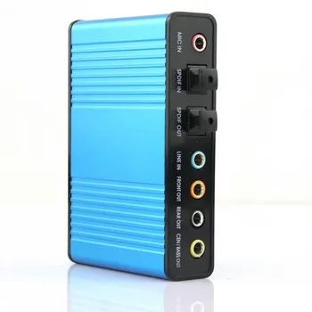 Frete grátis 2014 Hot Deal Novo 1Pcs Azul 6 de canal 5.1 de Áudio Externo Música Placa de Som placa de Som Para notebook PC Frete Grátis