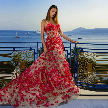 Encantador de Espaguete fita para o Pescoço de V Flor do Vestido de Casamento vjenčana haljina Muito Vermelho da Rosa Pétala Forma de Uma linha de Vestido de Baile, vestido noiva