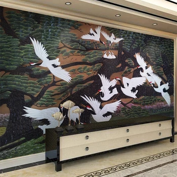 Personalizado de Qualquer Tamanho, Mural de Parede Estilo Chinês 3D Estéreo Pinheiro Animal Guindaste Fresco TV da Sala de estar Sofá Estudo Decoração Mural