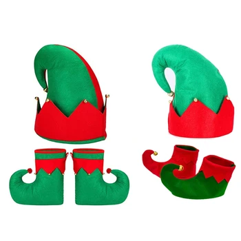 3 PCS Grande Appliaction Adultos Garoto de Natal Chapéus e Sapatos Conjunto Novidade de Design Vermelho, Verde, Santa Elfo Traje Acessório Drop Shipping
