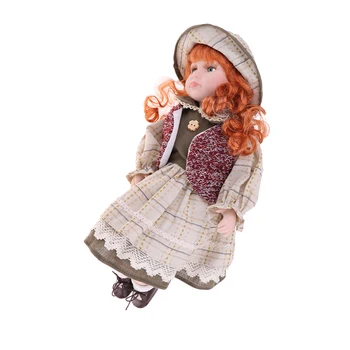40cm de Porcelana Boneca Vitoriana Senhora de Vestido em Vestido de Pessoas Figura Vintage Casa de bonecas em Miniatura