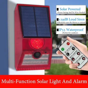 2-Em-1, o Solar do Sensor de Movimento do Alarme de Detector de Luz de Controle Remoto Sirene Impermeável 129dB de Sirene, Lâmpada Para Casa Pátio Exterior Fazenda