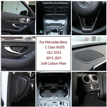 Para a Mercedes Benz C-Class W205 GLC X253 2015-2021 Macios de Fibra de Carbono, Interior do Carro Tampa do Painel Adesivo Decorativo de Acessórios para carros