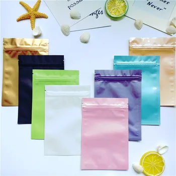 100pcs/muito Coloridas Pequenas Folha de Alumínio Saco de plástico em Plano de Fundo Metalizado Zíper do Saco de Açúcar em Pó Embalagem de Presente, Sacos