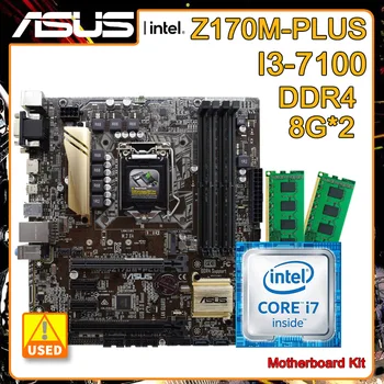 1151 placa-Mãe kit com Core I3 7100 cpus e 2*DDR4 8G ASUS Z170M-PLUS placa-Mãe Intel Z170 M. 2 portas SATA III Micro ATX