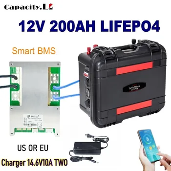 12V 200ah lifepo4 bateria 120Ah 150Ah bateria de lítio bluetooth BMS RV Exterior impermeável e recarregável inversor solar