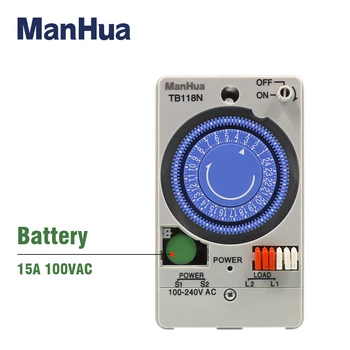 ManHua TB118N 100-240VAC 50-60Hz Trilho Din Mecânica Interruptor do Temporizador Impermeável Com Plástico Transparente, Tampa Protetora Bateria