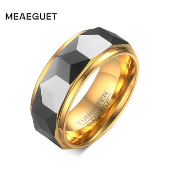 Meaeguet 8mm Anel Grande Corte Facetada Geométrica de Carboneto de Tungstênio Anéis de Casamento Para os Homens Jóias Masculinas Anillos Bague EUA Tamanho 7-12