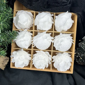 3pcs Branco Brilho Pétala Forma de Bolas de Árvore de Natal Pendurando Enfeites de Espuma, Bolas de Neve para a Decoração Home de Ano Novo de Natal Pingentes