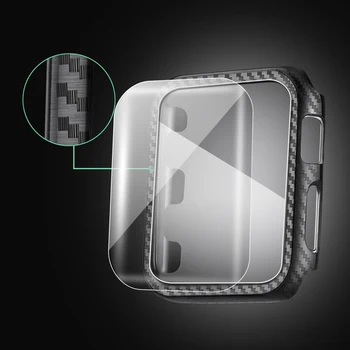 Capa Case Para Apple Assistir série 7 6 SE 5 4 3 44mm 40mm iwatch 42mm de 38mm e vidro de Protecção de pára-choques de Carbono assistir Acessórios