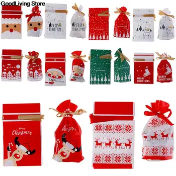 10pcs Natal Sacos de Presentes de Natal Sacos de Presente de Monte Papai Noel de Saco Sacola para Doces de Natal Decorações de Ano Novo Presente