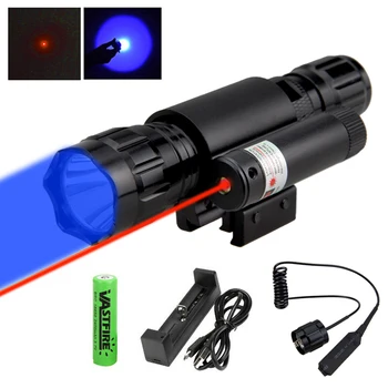 Tactical Laser Sight & Caça Lanterna Azul Rifle Arma Leve+Verde/Vermelho Laser+Mudar+Trilho de Montagem em Barril+18650+CR2+Carregador