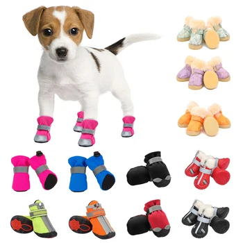 4pcs/set animal de Estimação Cachorro Sapatos Para Pequenas Médias Grandes Cães Anti-Derrapante Inverno Quente Cão Gato Meias Sapatos, Botas de Chuva, Botas Pug Perros