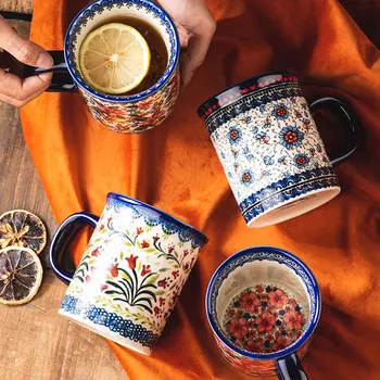 400ml Bohemia pintados à Mão, Flor de Cerâmica Xícara de Café Criativas Europeias Família de Alta capacidade de Chá Perfumado Caneca de Beber Utensílio