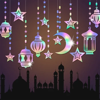 Eid Mubarak Lua Estrela Pendurada na Parede Garland Bandeira Pingente Ramadã Decoração Para a Casa do EID Al Adha, o Islã Partido Muçulmano de Suprimentos