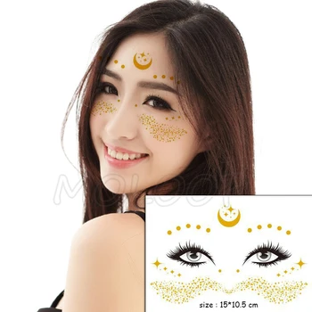 Ouro Rosto de Lua Estrela Tatuagem Temporária Impermeável Bloqueado Sardas Maquiagem Adesivos de Olho Decalque Corpo Arte para Criança Menina
