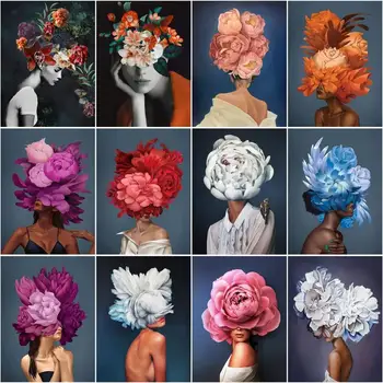 RUOPOTY Imagem Por Números de Flores Mulheres 60x75cm Diy de Pintar Por Números Com Moldura Moderna para Colorir Pintura Para a Home do obra de Arte