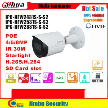 Dahua 4MP 5MP 8MP Câmera IP POE IPC-HFW2431S-S-S2 IPC-HFW2531S-S-S2 IPC-HFW2831S-S-S2 IR30 Slot para Cartão SD de CCTV Câmera de Vigilância