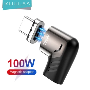KUULAA 100W Magnético USB Tipo C Adaptador para MacBook Pro Cotovelo USB Tipo C de Carga Conector para Huawei Ímã USB-Adaptador C