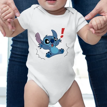 Macacão de recém-nascido Disney Lilo Stitch dos desenhos animados de Romper do Bebê de 0-24M de Verão Branco O decote Alfinete de Bebê Menina Menino Roupas