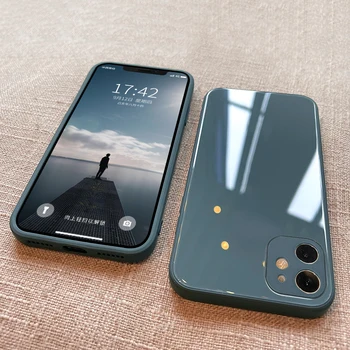 ASM Luxo Quadrado de Vidro Temperado de Caso Para o iPhone 11 12 Mini Pro Max XR XS X 7 8 Plus SE de 2020 Original Silicone Rígido Fina Capa