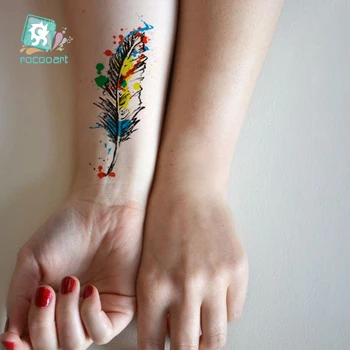 Impermeável da Etiqueta Temporária Tatuagem Colorida de pena de arte no corpo de Transferência de Água do flash falso tatuagem para Mulheres sexy menina fake tattoos
