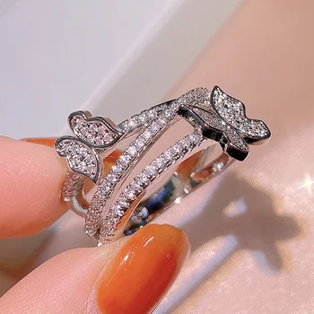 Moda AAA Cristal Nó de Arco de Prata Anéis coloridos Para as Mulheres da Festa de Casamento com Anel No Dedo Acessórios de Jóias de Presente