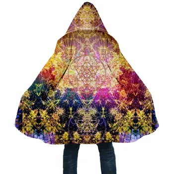 2021 Inverno de Mens Capa Psicodélica do arco-íris estilo 3D completo de Impressão de Lã Casaco com Capuz Unissex Casual Grossa Quente Cabo casaco PF59