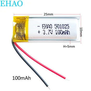 EHAO 501025 3,7 V 100mAh de Polímero de Lítio Recarregável LiPo Bateria Para Mp3 Fone de ouvido Gravador de DVD, Fone de ouvido Bluetooth Smart watch