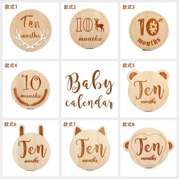 12 Pcs Recém-Nascido Marco Blocos De Madeira Comemorativa Do Nascimento Do Bebê Mensal De Gravação De Cartões Infantil Fotografia Adereços De Madeira Teether