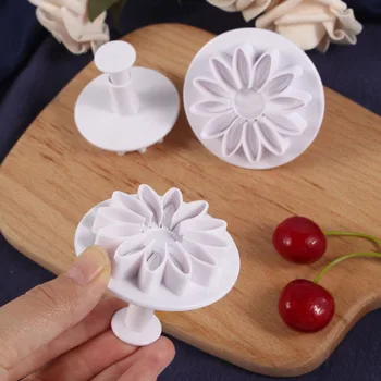 3pcs/Set Girassóis 3D Cookies Fondant Cortador de Bolo Caseiro de Pastelaria DIY de Fermento em Relevo de Biscoito de Chocolate do Molde de Decoração