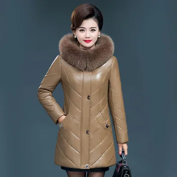 L-7XL Mulheres Divisão de Couro, Casaco de Inverno de 2022, a Nova Moda de Espessura Quente Faux Fur Collar com Capuz Casaco de pele de Carneiro Tops Vestuário Feminino