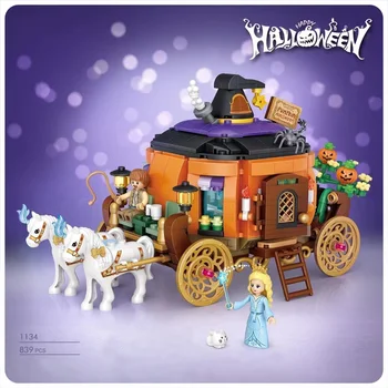A Disney Fairy tale mini bloco de princesa Cinderela carruagem de abóbora edifício de tijolo Cocheiro bruxa figuras de brinquedo para as meninas presentes