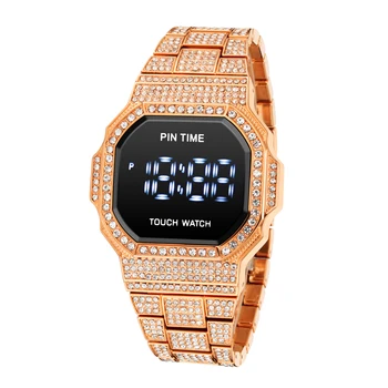 PINTIME Homens Luxo Relógios de Ouro Rosa em Aço Inoxidável Masculino relógio de Pulso Relógio Digital LED Para Homens Relógio Reloj Mujer