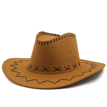 De Couro simples, Chapéu de Cowboy Mulheres Homens Ocidentais Sombrero Hombre Chapéu Pamama Permeável Corda Jazz Chapéu 56-58CM