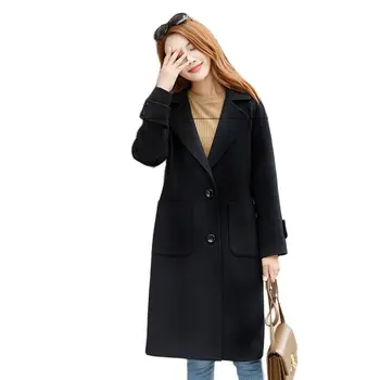 2022 Outono/Inverno das Mulheres Blusão de Lã Casaco coats coreano Solta BF Casaco Longo de Grande tamanho Quente do sexo Feminino Casacos de lã 4XL