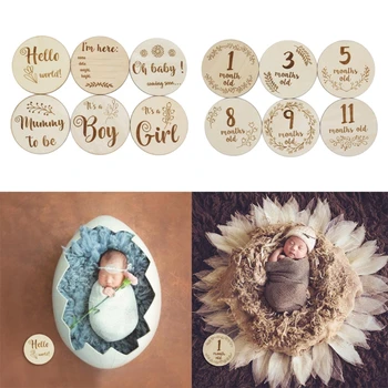 6 Pcs/set Bebê Mensal de Marco de Madeira de Cartão de Bebês Recém-nascidos Crescimento Álbum de Fotografia com Adereços, de Crianças Recém-nascido Duche Presentes