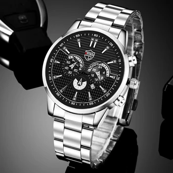 A Moda De Relógios De Homens De Prata, De Aço Inoxidável Luxuoso Relógio De Pulso De Quartzo Calendário Homens De Negócios Casual De Couro Relógio Luminoso Do Relógio