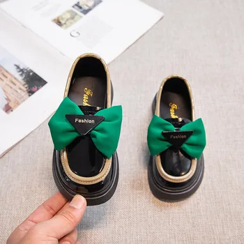 Estilo britânico, Sapatos de Couro para Meninas Crianças 2022 Cabeça Redonda Arco de Luz Confortável, de fundo chato Sapatos Crianças de Moda Casual