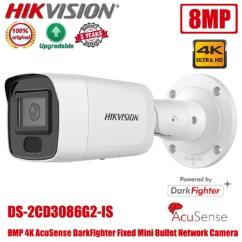 Original Hikvision DS-2CD3086G2-É de 8MP 4K POE IR DarkFighter AcuSense de Áudio Fixa Mini Bala de Rede da Câmera do IP do CCTV