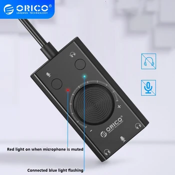 ORICO SC2 Externo, Placa de Som USB conector de Áudio de 3,5 mm Cabo Adaptador de Ajuste de Volume Driver-free Microfone Estéreo alto-Falante Fone de ouvido