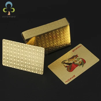 Ouro 24K jogo de Cartas Jogo de Poker com Baralho de Folha de Ouro Conjunto de Pôquer de Plástico Cartão Mágico Impermeável Cartas Magic