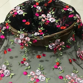 Tecido de renda DIY de Costura Tridimensional Multi-Cor do Bordado de Flores Cor de Roupa de Malha de Poliéster Vestido de Artesanato em Tecido