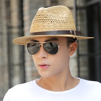 Chapéu de palha Homens da Nova Versão coreana da Moda Sombra de Sol, Chapéus Fresco Respirável Férias Viseira de Dobramento de Disquete de Jazz de Viagem Caps H178