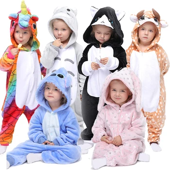 Kigurumi Onesie Crianças Unicórnio Pijamas Para Crianças De Animais Dos Desenhos Animados De Cobertor Dormentes De Bebê Traje De Inverno Menino Menina Licorne Jumspuit