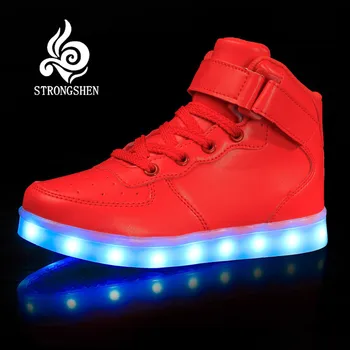 STRONGSHEN 2018 Carregamento USB Crianças Tênis da Moda Luminoso Acendeu luzes Coloridas Crianças Sapatos Casuais Sapatos de Menino menina