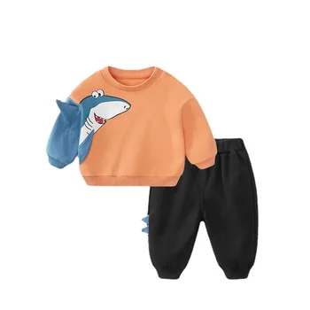 2022 Outono de Crianças Meninos Conjuntos de Vestuário Crianças Tubarão Impressão Pulôver Tops e Calças de 2pcs Esporte se ajustar as Meninas do Bebê Roupas Casuais