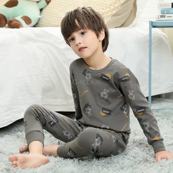 Adolescente Meninos do Pijama Conjuntos de Outono de manga comprida Crianças Pijamas Para Crianças de 6 a 8 12Years Menina Roupas de Algodão Conjunto de 2pcs Casa Desgaste